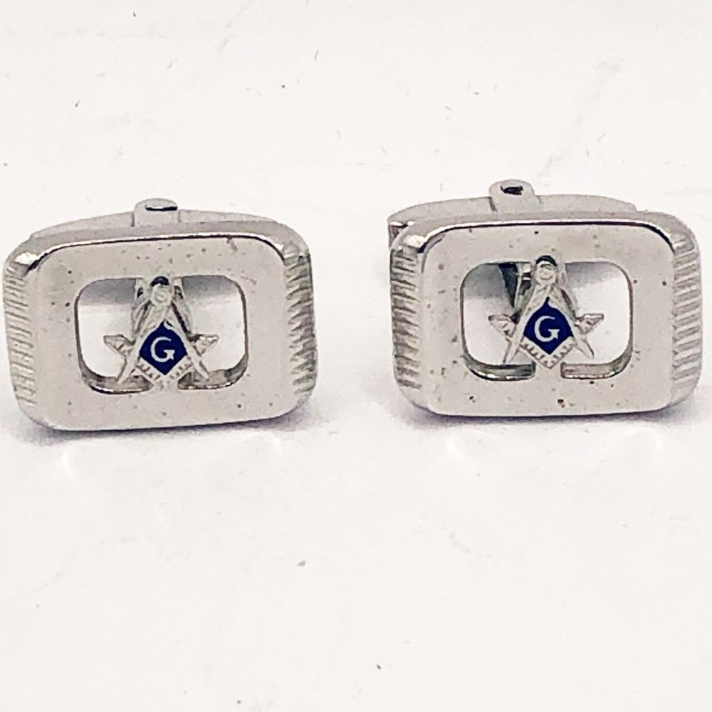 Vintage Foster Masonic Cuff Links | Silver-Tone Freemason Square & Compasses